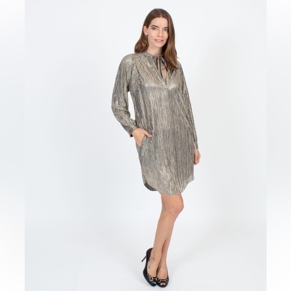 Sabina Musayev‎ Metallic Tie Neck Shimmer Dress - Picture 2 of 10